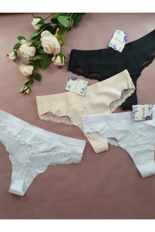 Бесшовные трусики стринги из микрофибры с кружевом Onita de Mas 1047